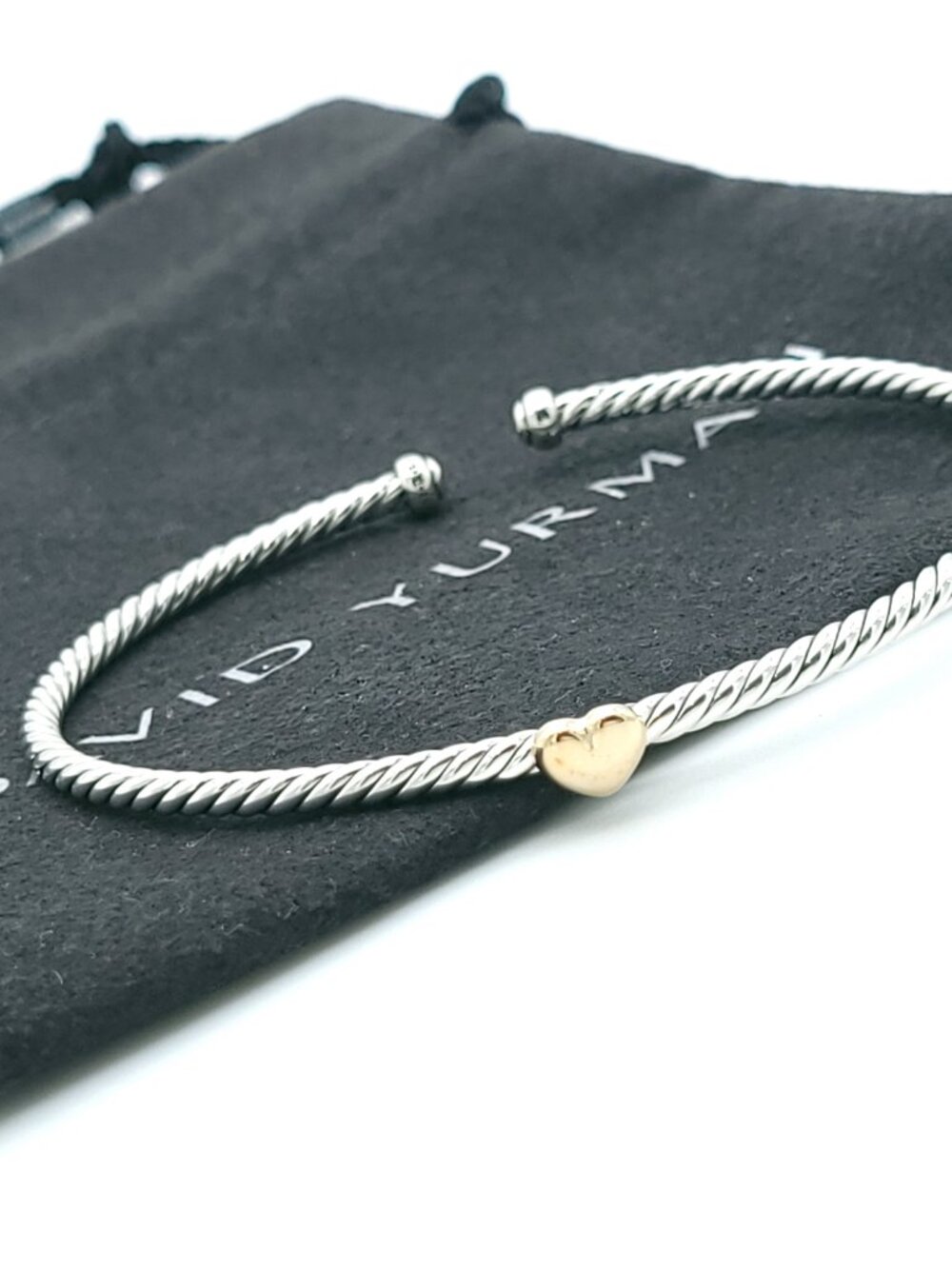 David Yurman 2.6mm Sterling Silver & 14k Micro Flex Heart Station Bracelet